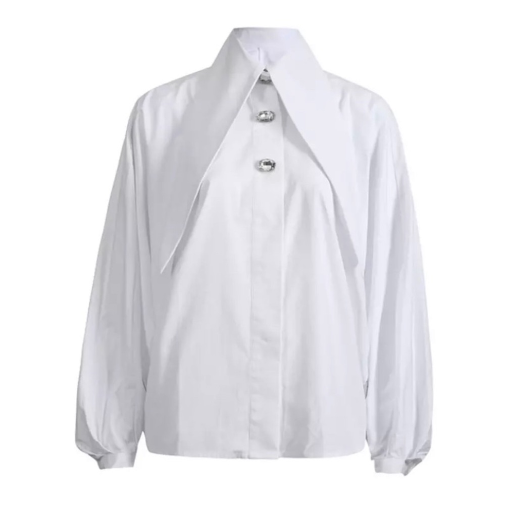 Oversized bat sleeve white blouse.